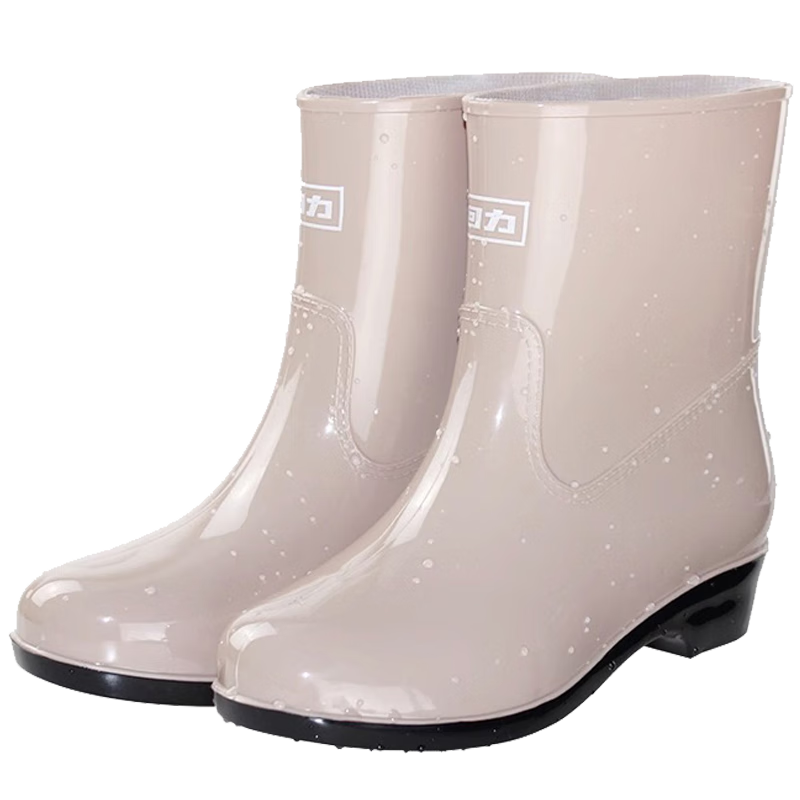 Warrior Women's Mid-Calf Rain Boots, Waterproof Non-Slip Rubber Shoes, Wear-Resistant Rain Boots HXL23-S Khaki Size 37