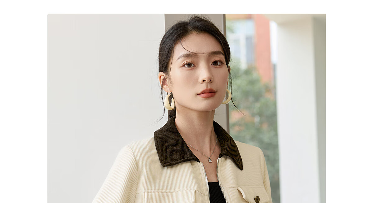 Chushen Vintage Corduroy Short Jacket for Women, Fashionable Color-Block Collar, Casual Versatile Short Coat S51D018 17
