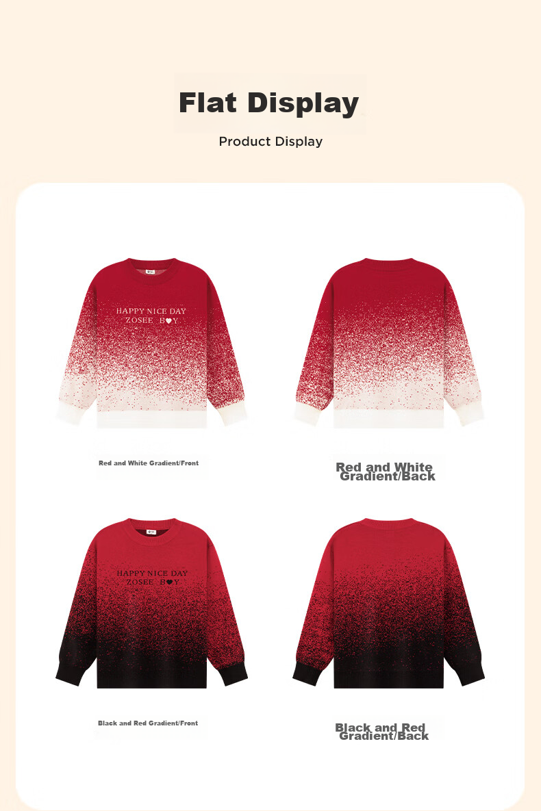 Zuoxi Boys' Red Sweater Knit Pullover, Autumn And Winter Style 2025 New Collection for Boys' Zodiac Year Winter Wear, Red And White Gradient, Size 150 10