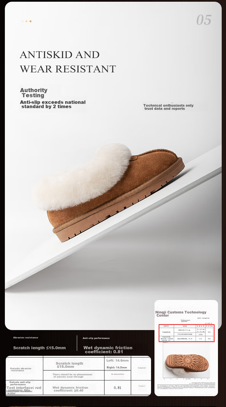 NEIBO [Warm And Cold-Resistant] Wool Leather Integrated Latex Slippers, Women's Winter Anti-Odor Non-Slip Heel, Men's Home Shoes, Chestnut Color, Size 41 11