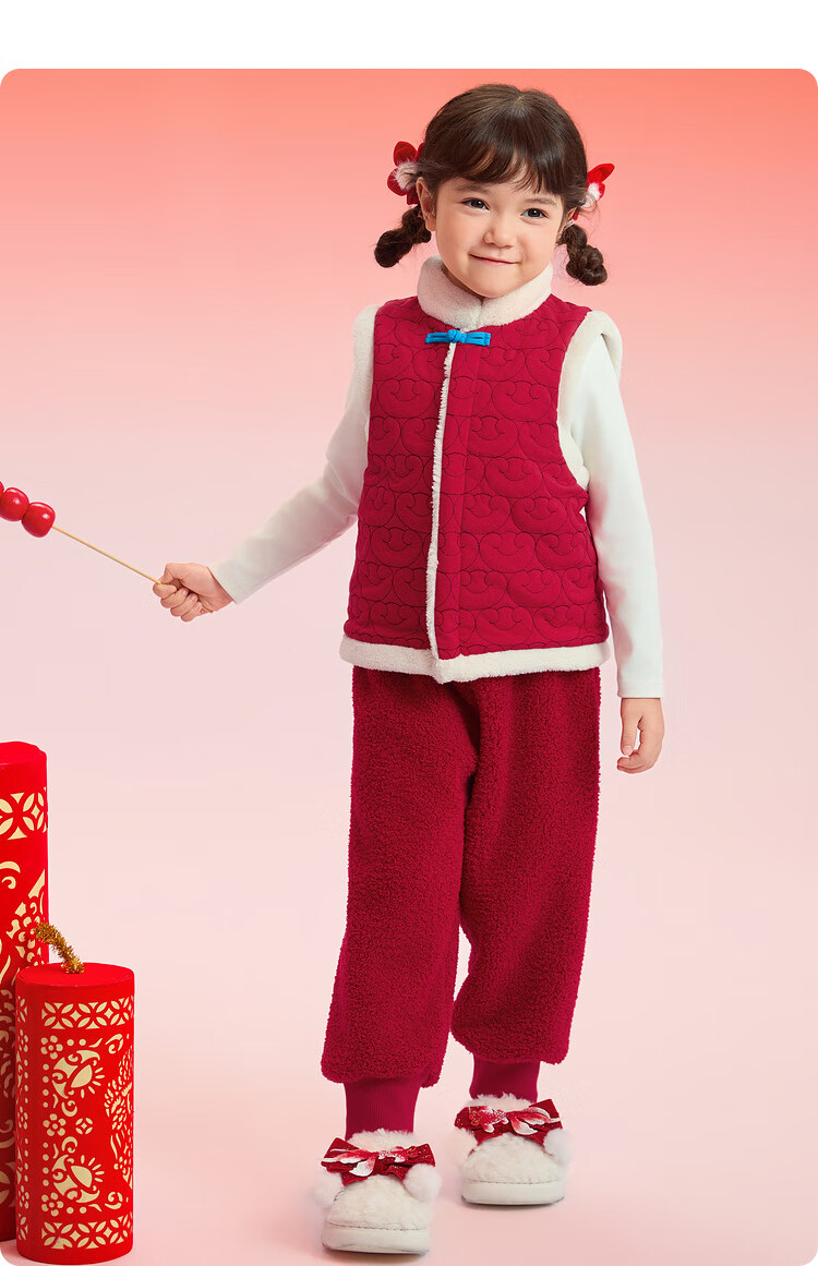 BALABALA Baby Vest Padded for Boys And Girls, New Year Red Fleece-Lined Top 2