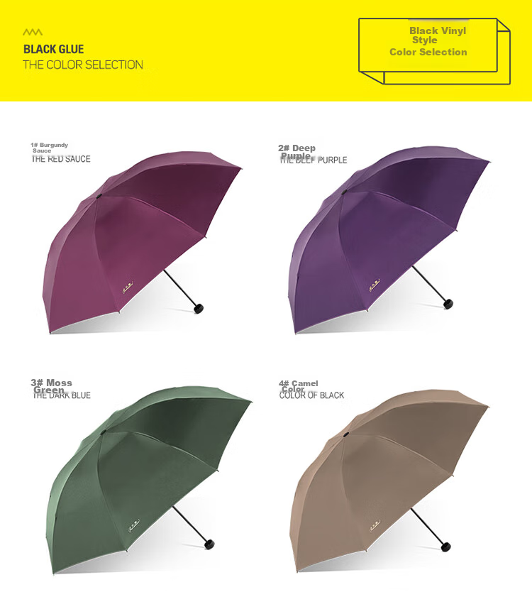Tiantangshan UV Protection Umbrella, Three-Fold, Portable Business Umbrella with Black Coating, Black 6