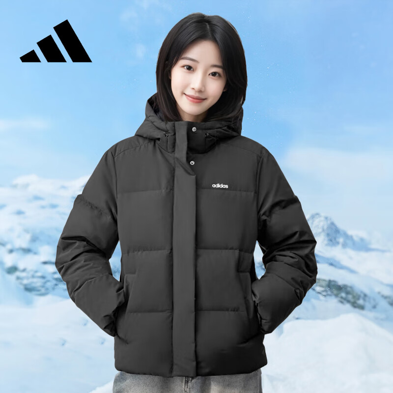 Adidas 550 down Commuter Windproof Warm Duck Down Jacket Puffer Coat for Women, Winter Hooded, Size L