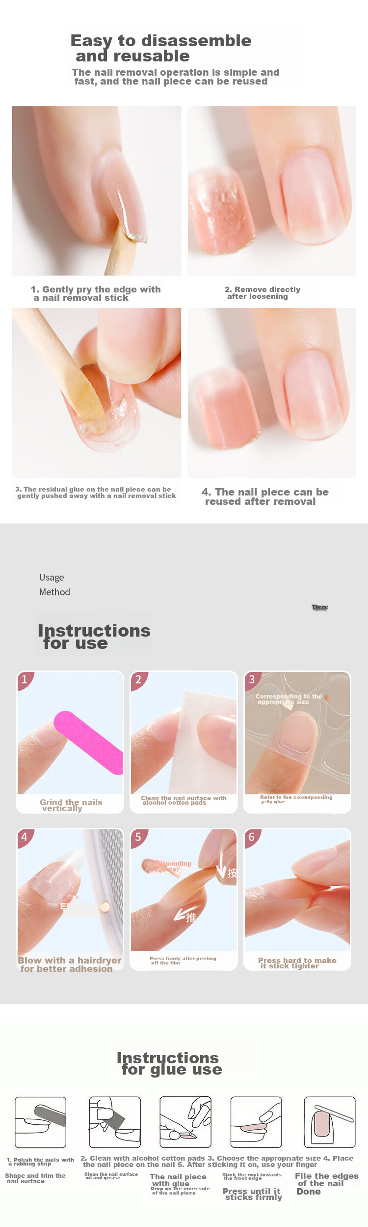 UPLUS Wearable Nail Stickers, 24 Pieces (Pink Transparent Camellia), Jelly Gel Fake Nails, Women's Gift 6