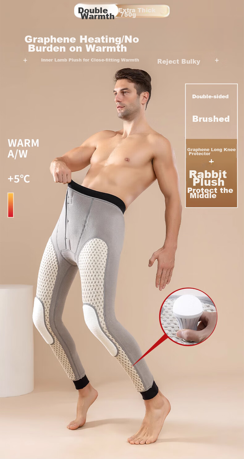 LangSha Thermal Underwear for Men [2026 Fall New Arrival], Fleece-Lined Thick Graphene Knee Protection Base Layer Pants, Extra Thick Cotton Pants for Northeast China 1