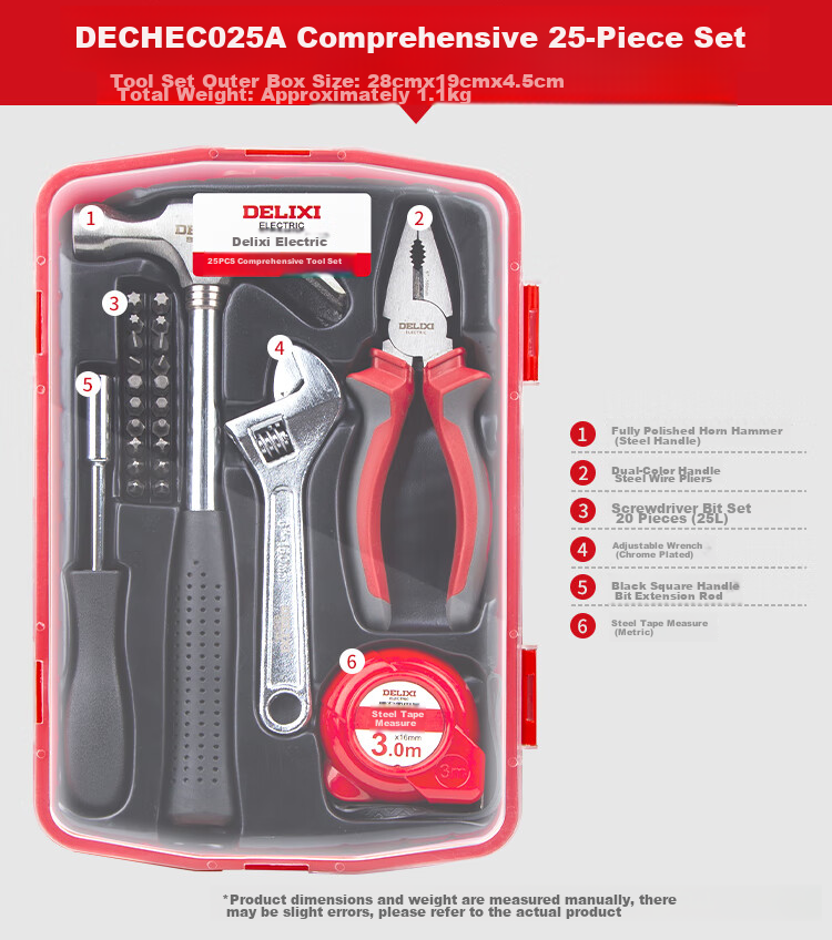 DELIXI ELECTRIC Household Multi-Functional Hardware Tool Set for Electricians And Carpenters, Repair Tools Kit for Telecommunications Maintenance, 13-Piece Set 12