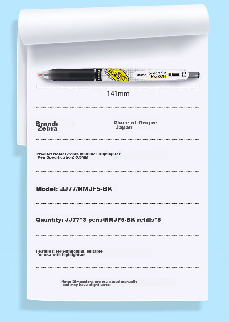 ZEBRA JJ77 Learning Combination Set 17, 0.5mm Bullet Tip Brush Pen, Highlighter Savior, Note-Taking Battery Set, 3 Pens + 5 Refills 8