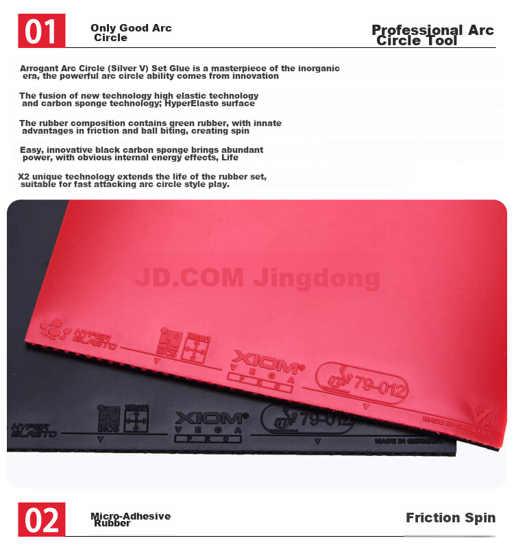 XIOM Table Tennis Rubber, Anti-Slip Rubber, Silver V Vega Pro 79-012, Black MAX 6
