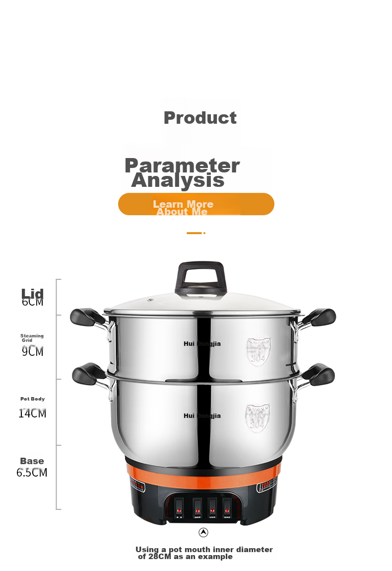 Hui Dang Jia Electric Steamer Pot, Electric Cooking Pot, Electric Wok, Multifunctional Electric Hot Pot, 316L Stainless Steel Electric Pot, All-In Electric Hot Pot, Multi-Purpose Pot G31-28 12