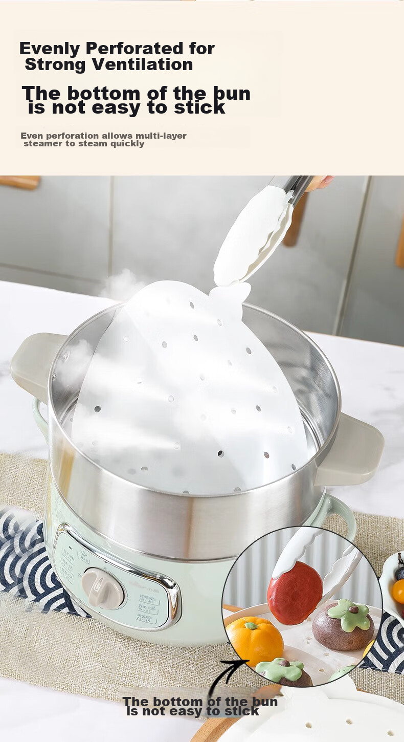 Jiamo Disposable Steamer Cloth, Silicone Oil Non-Stick Paper, for Steamed Buns And Cakes, Baking Liner, Diameter 24cm, 100 Sheets of Steamer Oil Paper 7