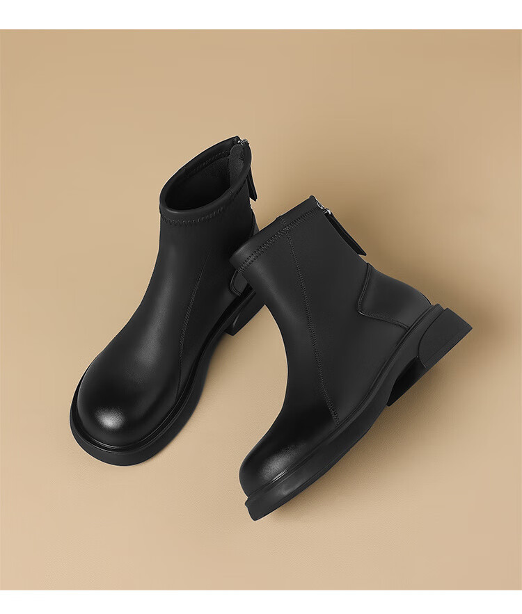 ZHR Women's Boots for Winter Commuting, Comfortable And Convenient, Retro Color-Faded Zipper Ankle Boots for Women JF102A Black Size 36 10