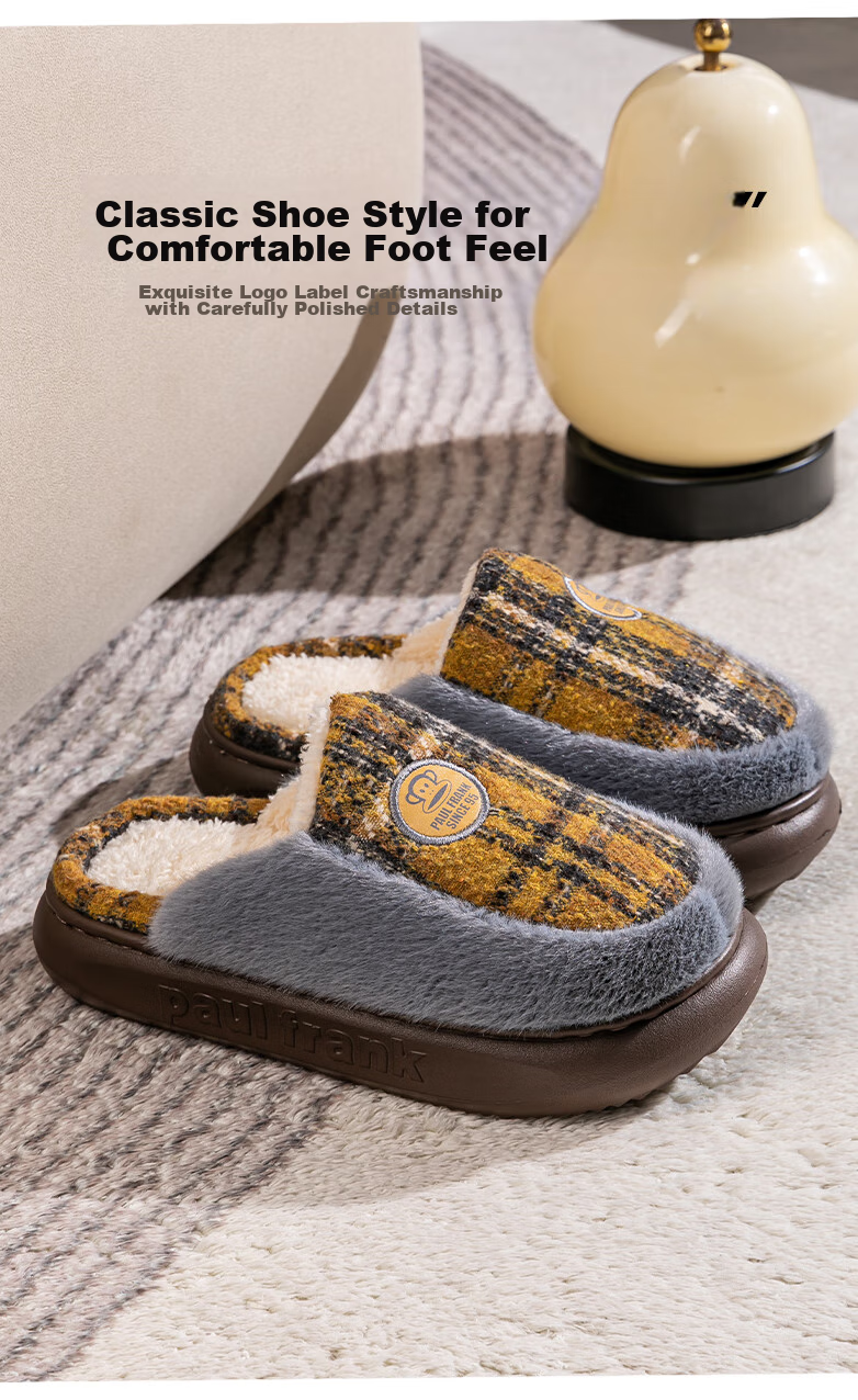 Paul Frank Cotton Slippers for Men And Women, Autumn And Winter Couple Warm Thick-Soled Cotton Shoes, Home Slippers, 131 Gray Men's Size 270 6