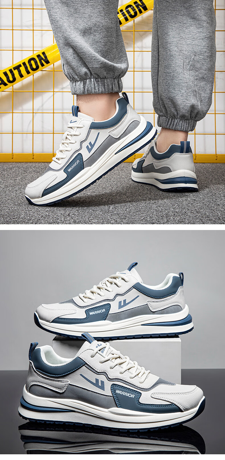 Warrior Official Men's Summer Sneakers 2026 New Casual Sports Shoes Men's Versatile White Sneakers Light Blue Size 39 4