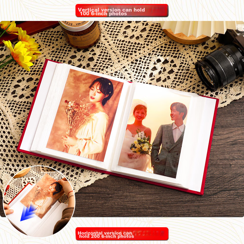 Longe 6-Inch Photo Album, Insert-Style Album, Laminated, Large Capacity, Children's Growth Record, Couple's Promise Record Album, Shiguangji Paper Cover 100 Cards - Vertical Photo Book 4