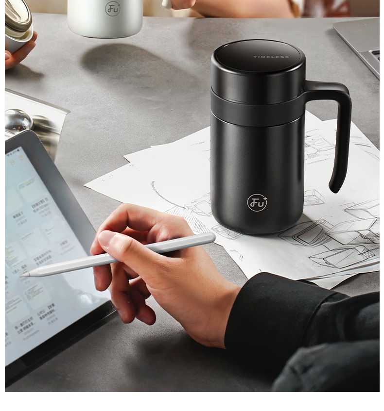 FU Insulated Tumbler for Men 316 Stainless Steel Water Bottle Tea Separator Office Cup with Handle Tea Brewing Cup Business Gift 5