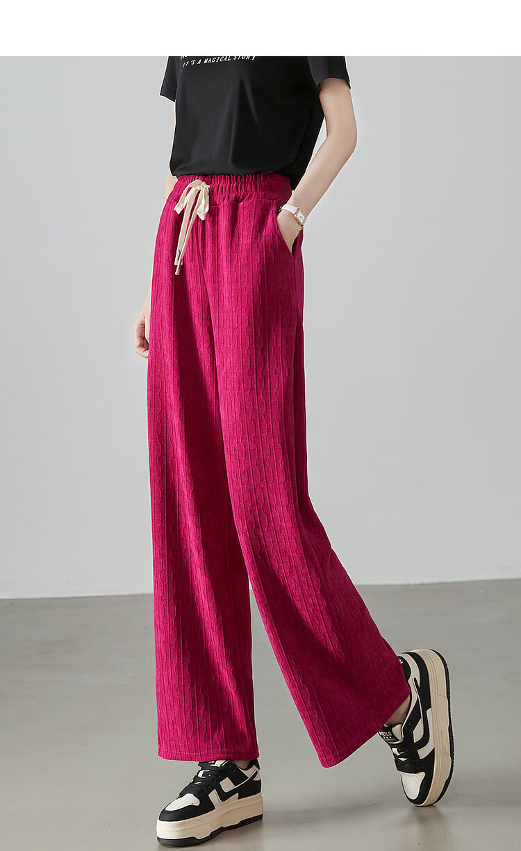 Dme [Flowing Water Pattern Drawstring Wide-Leg Pants], Mid-Rise Loose Slightly Elastic Long Trousers, Drawstring Women's Casual Pants 2