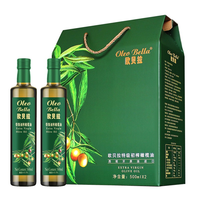 欧贝拉（Oleo Bella）西班牙原油进口特级初榨橄榄油500mlx2礼盒 团购年货礼盒 送礼