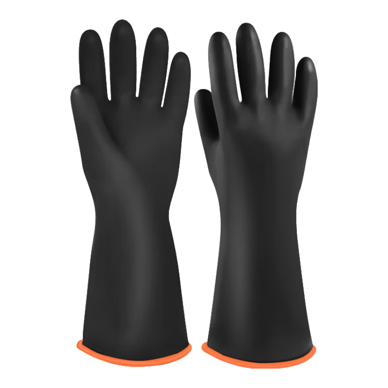 SHENGLI V-FLEX® VGR635 Natural Latex Industrial Chemical Resistant Gloves Oil Resistant Acid and Alkali Resistant Corrosion Resistant Rubber Gloves 35cm Black and Orange 2 Pairs Pack