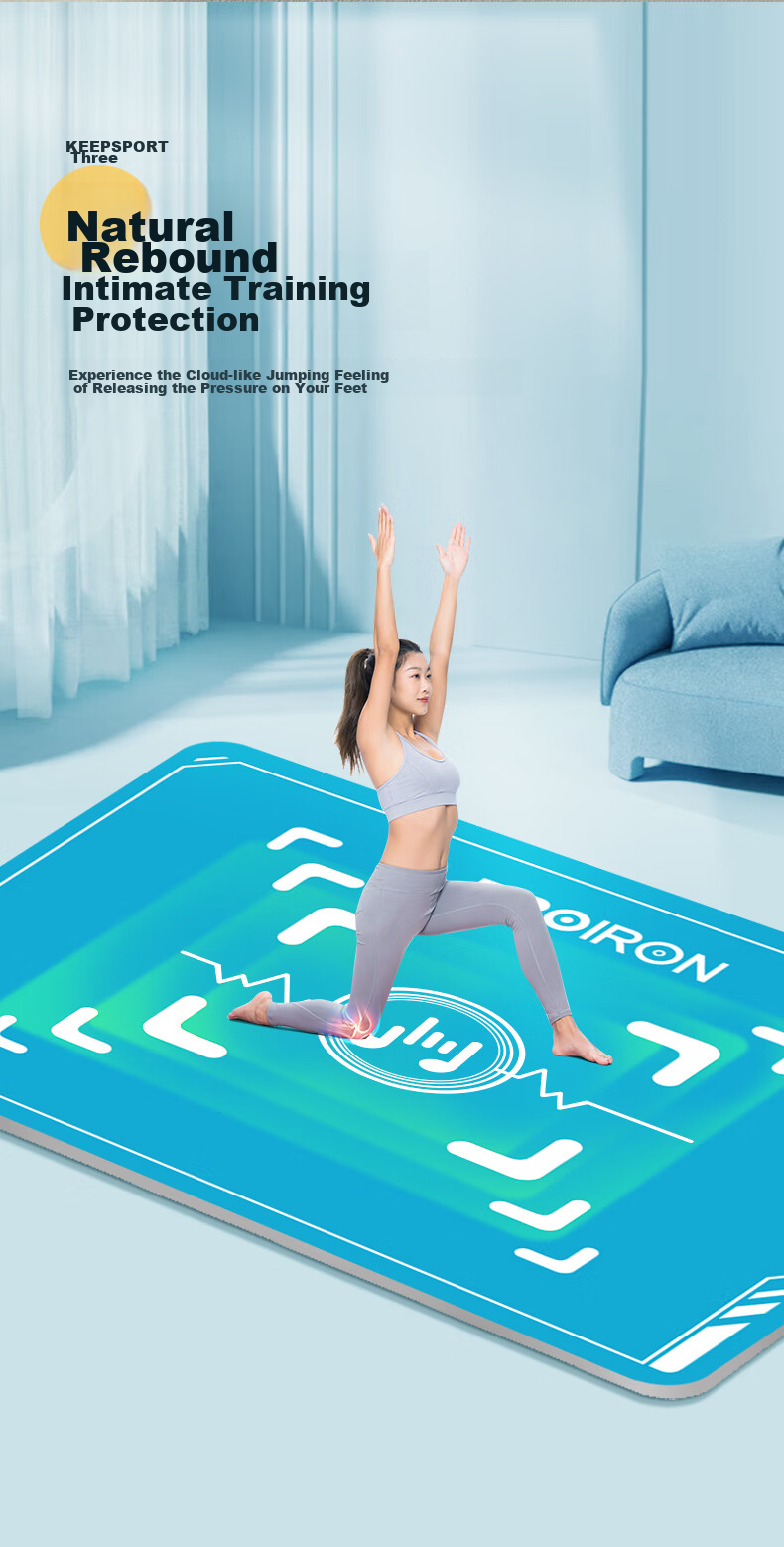 PROIRON Puli'ai Exercise Mat with Shock Absorption, Soundproofing, Indoor Fitness, Non-Slip, Cushioning, Wear-Resistant, Enlarged And Widened Floor Mat, Blue 3