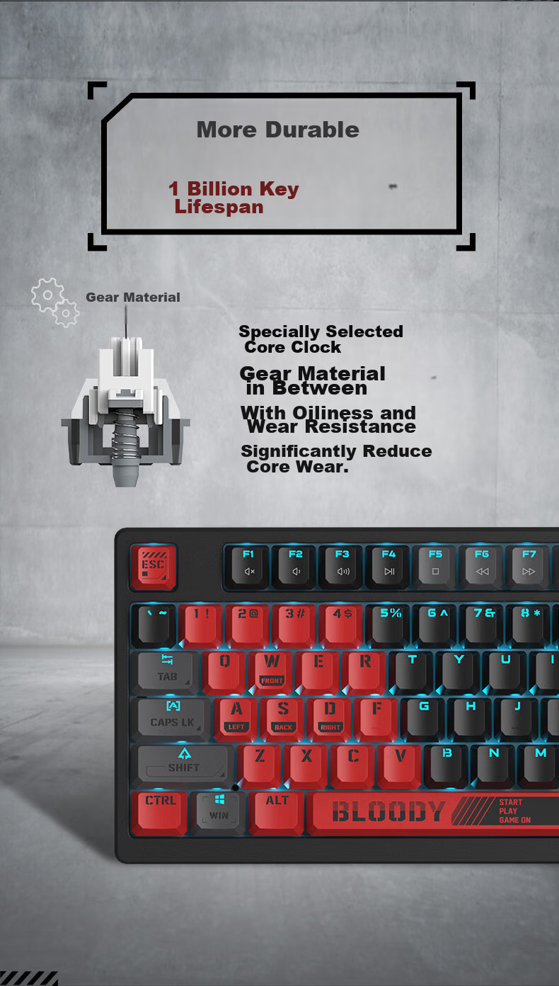 A4TECH T87 88-Key Mechanical Keyboard Wired Gaming Keyboard E-Sports Mechanical Keyboard Dedicated Optical Switches Keyboard Blood Hand Phantom Optical Switches Blood Red Wired 10