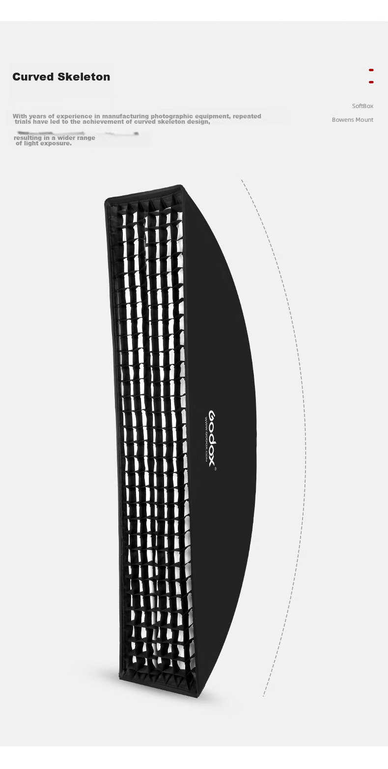 Godox 22*90cm Rectangular Square Grid Softbox, Light Modifying Cover, Suitable for Live Streaming Fill Light, Photography Light, Flash, Foldable Portable Softbox with Grid 9