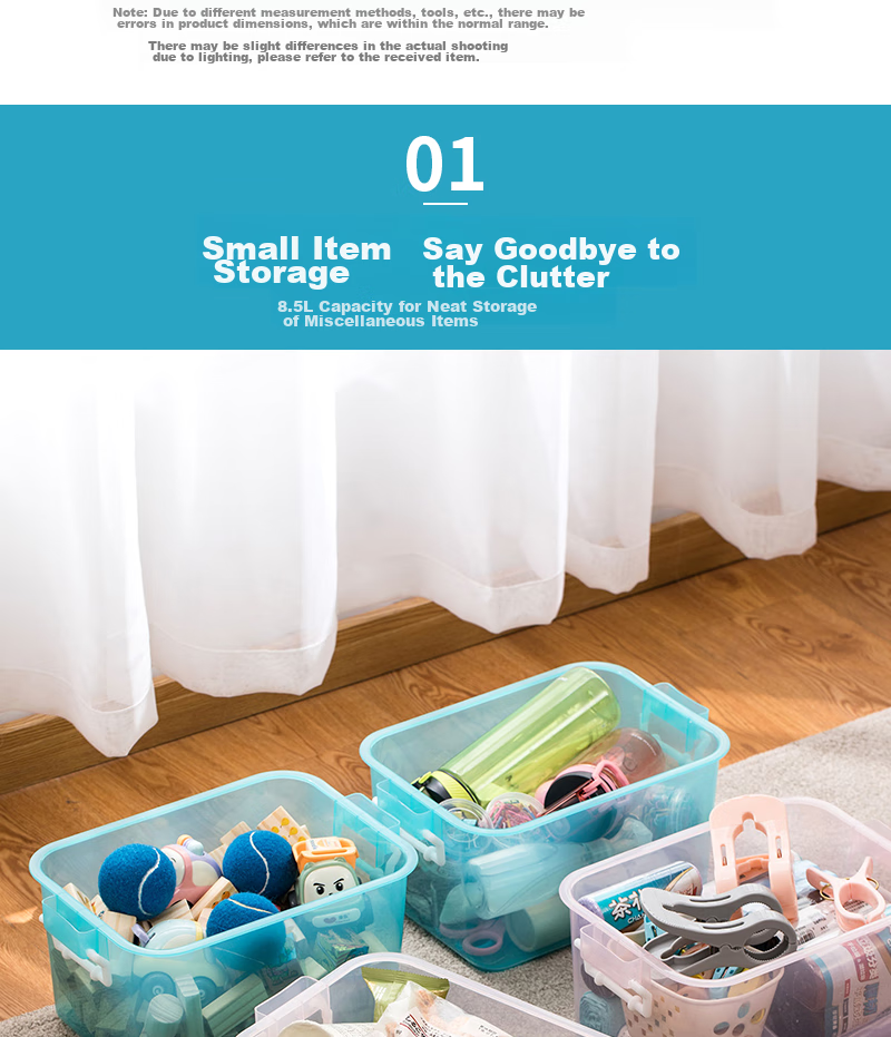 CHAHUA Transparent Visible Storage Box with Handle, 6.5L Snap-On Toy Storage Box, Set of 2, for Student Dormitory 4