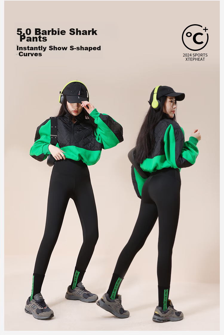 Dushiliren Thick Shark Leggings for Women, High-Waisted Tummy Control And Butt-Lifting Latex Fleece-Lined Tight Pants for Autumn And Winter, Black, Size L 2
