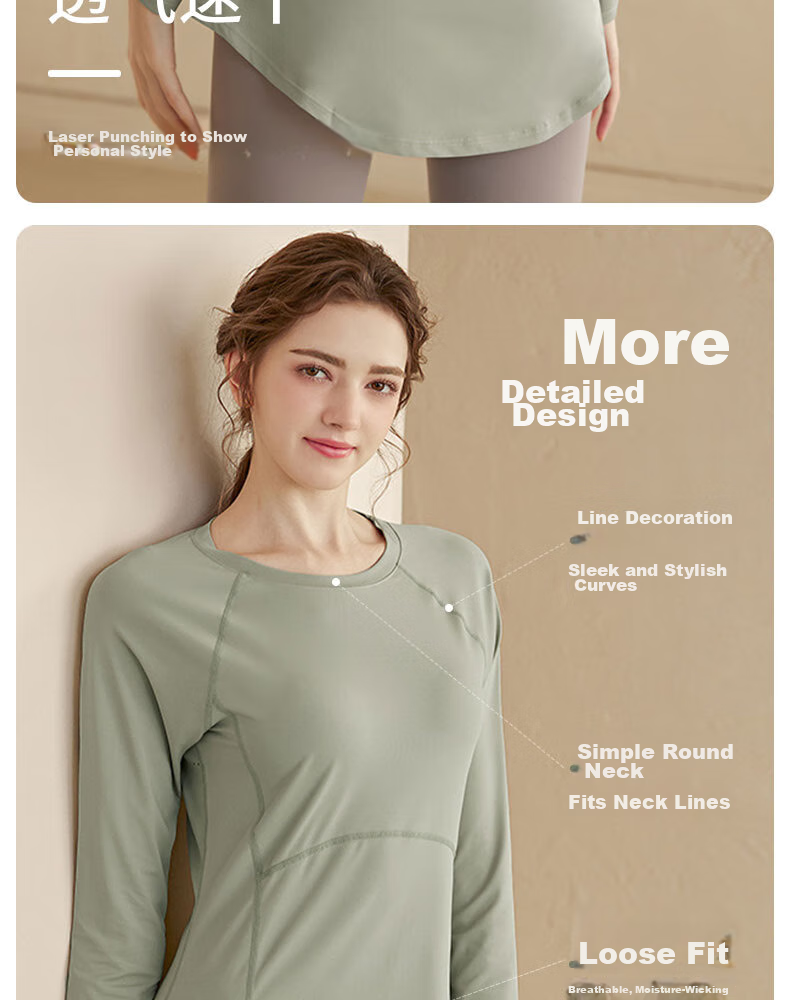 XUEXIMAN Yoga Wear Sports Top for Women, Spring And Autumn Quick-Dry Long-Sleeve T-Shirt, Mid-Length, Hip-Covering, Slimming, Breathable, for Running And Fitness 2