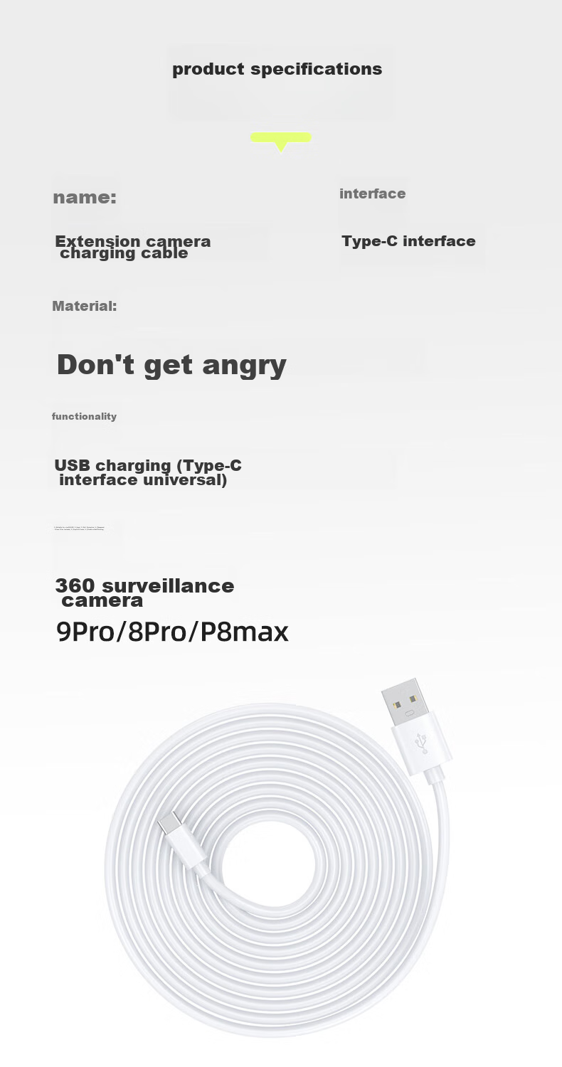 Chaofan Compatible Power Extension Cable for Huawei Haique Camera, 8 Meters, for Max/3/3i/3s/3pro Cameras And Surveillance, Type-C Charging Cable, Extended Cord 9