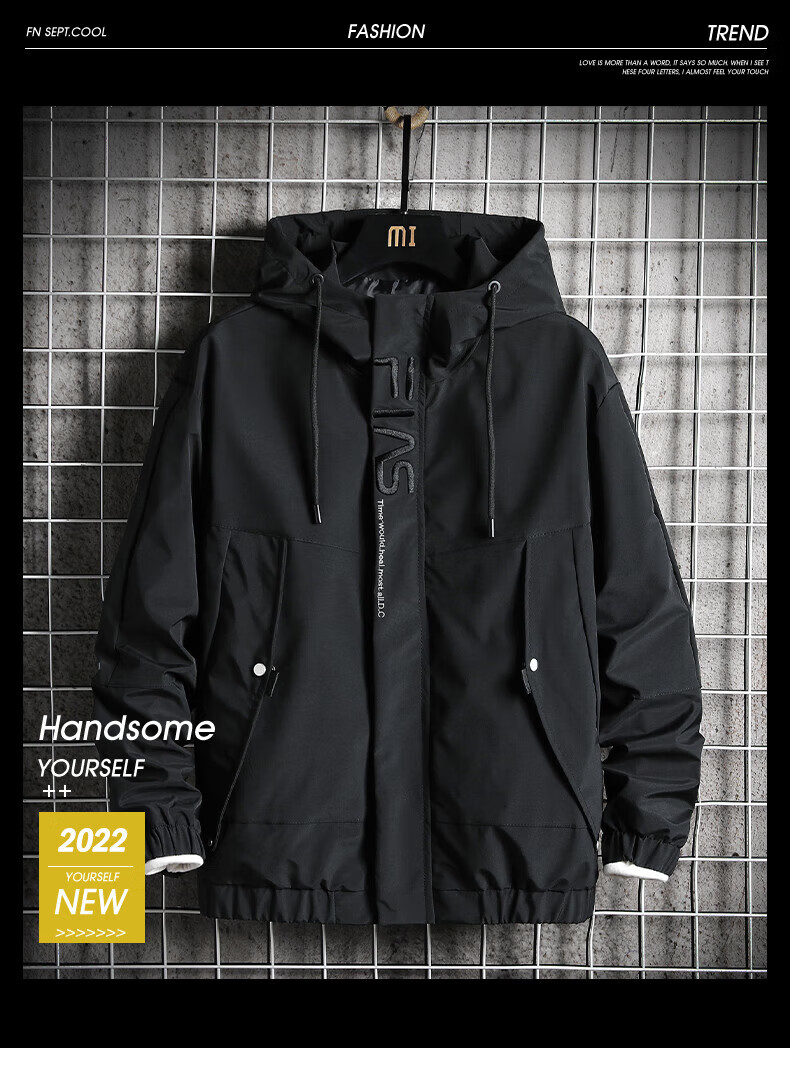 Touhaoqingnian Men's Windbreaker Jacket, Spring And Autumn Trendy Workwear, Plus Size Loose-Fitting Hooded Sports Coat, Green, 3XL 1