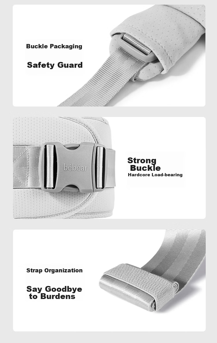 Bébéar Baby Carrier, Lightweight Waist Support Stool, All Seasons, 0-36 Months, Outdoor Baby-Carrying Essential, V26 Upgraded Version - Misty Gray 28