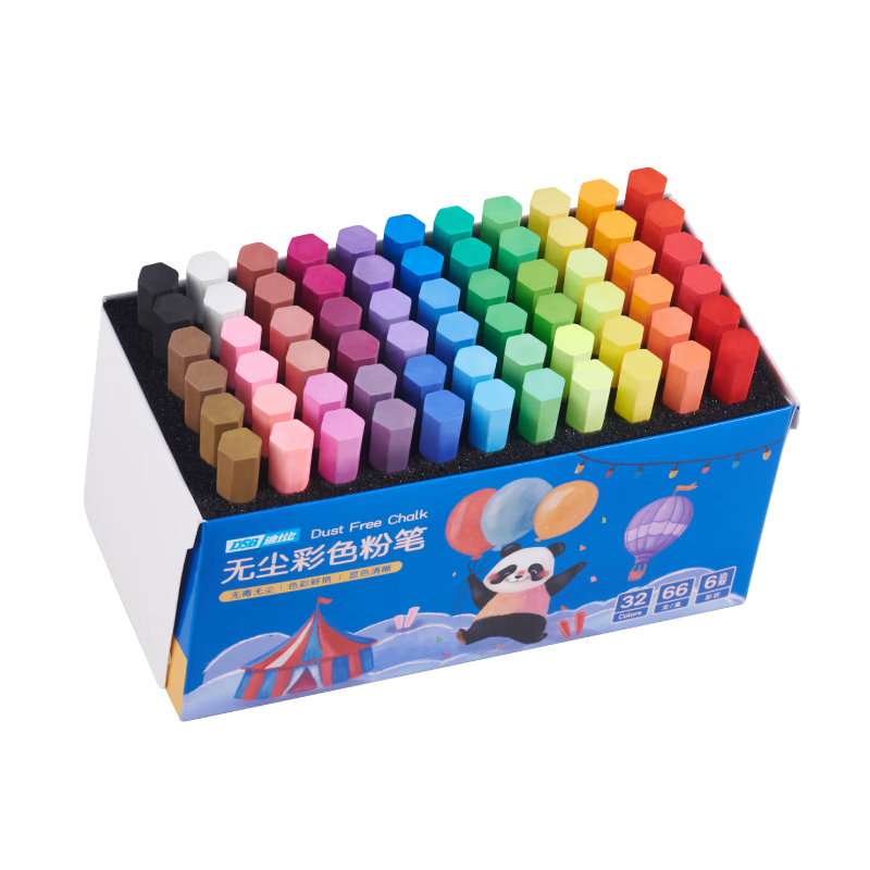 DSB Dust-Free Chalk, Colored Chalk for Blackboard Drawing, Non-Toxic for Children, 33 Colors 66 Pieces Box, Hexagonal Dust-Free Erasable, CK-6662 Special, Disibi