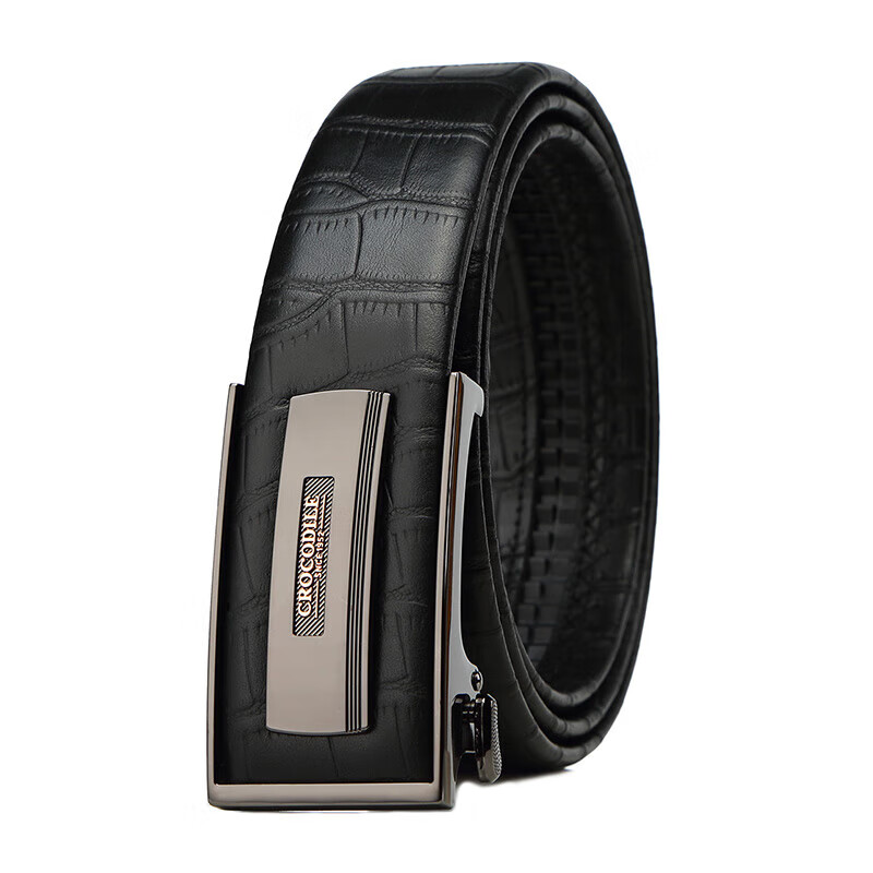 CROCODILE Business Crocodile Pattern Top-Grain Leather Automatic Buckle Belt, Men's Inner Wear Waistband, Birthday Gift for Boyfriend, 1718
