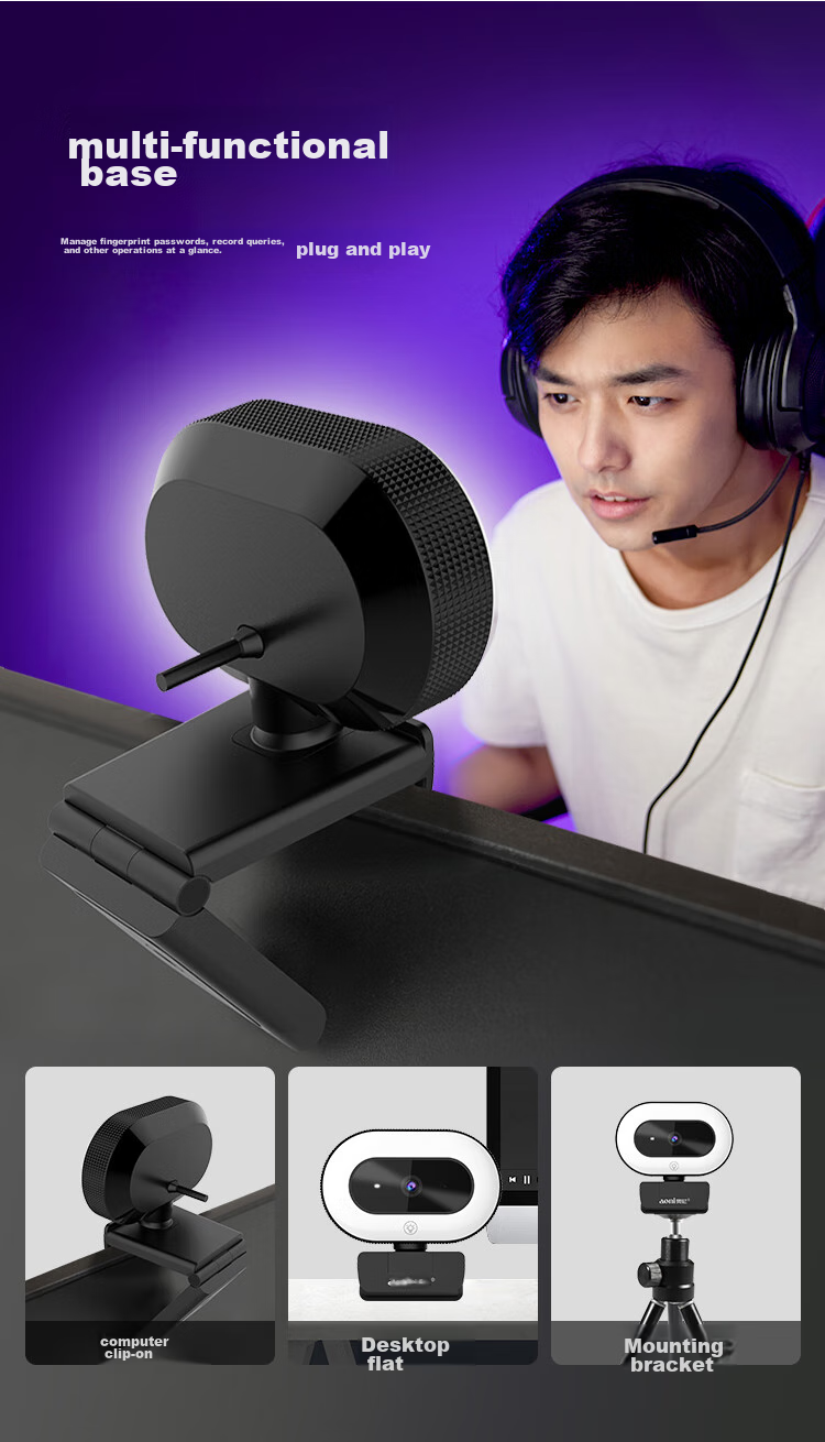 Aoni Live Streaming Camera, High-Definition Beauty Filter, Live Streaming Product Promotion, Touch Control Three-Level Fill Light, Desktop And Laptop USB Interface Plug And Play A60 8