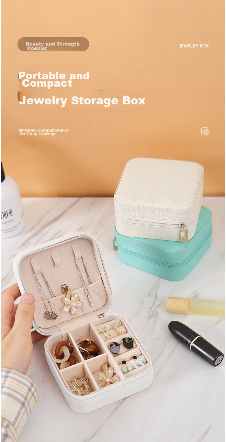 Jinghuisichuang Jewelry Storage Box, Portable Earring Hoop Necklace Ring Jewelry Organizer, PU Leather White 1