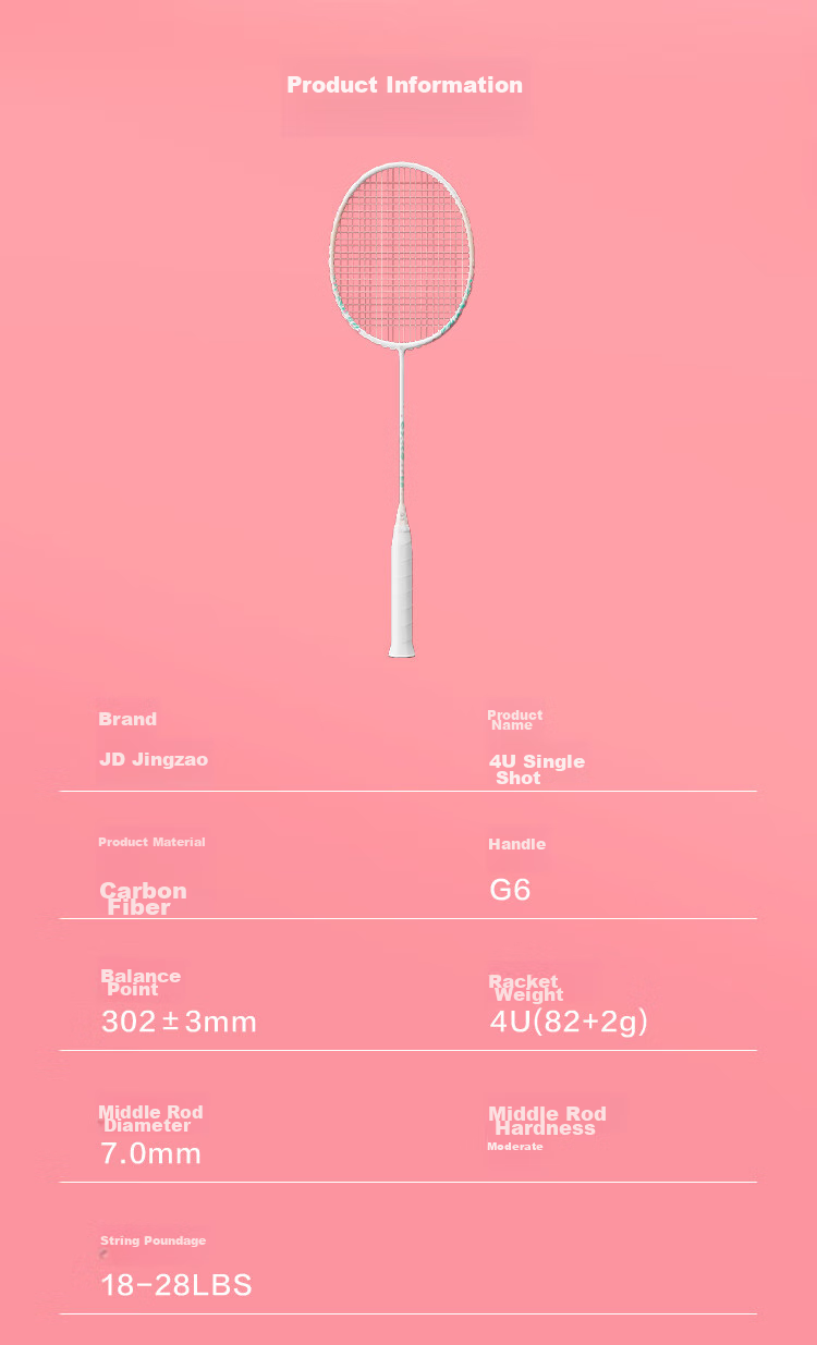 JD Original Full Carbon Badminton Racket, Balanced Blade Single Racket Liuying, Free Grip Tape Included 10
