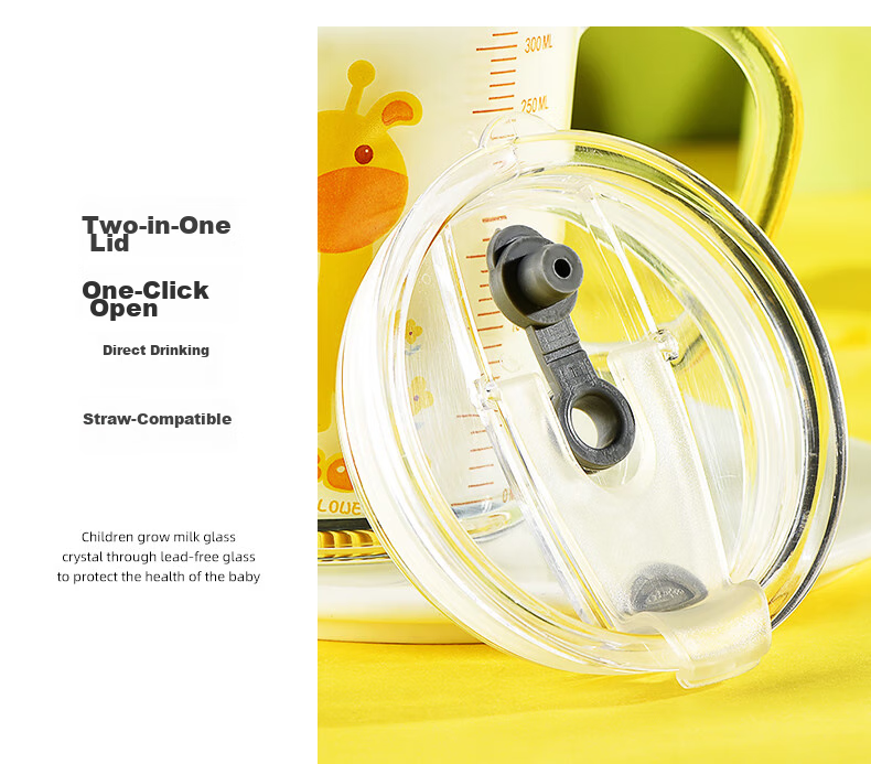 COOKSS Children's Milk Cup Glass Cup Home Drinking Cup with Scale And Straw Water Bottle Baby Formula Mixing Cup Green Dinosaur 8