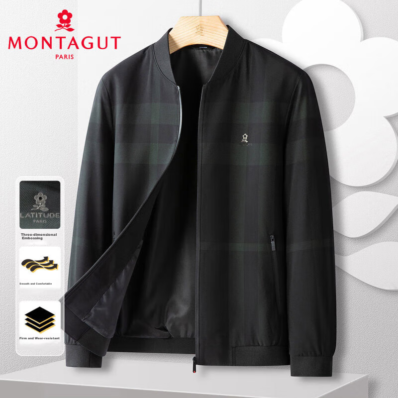 MONTAGUT Autumn Plaid Casual Business Men's Jacket, Durable And Easy-Care Coat for Men, JG, Black, Size M