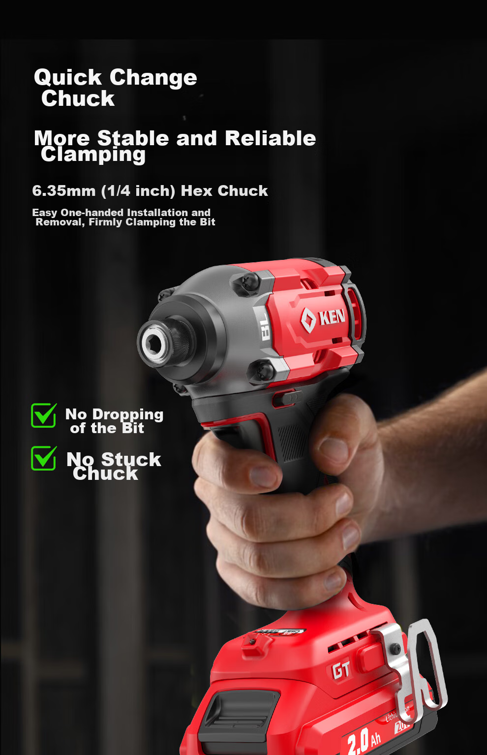 KEN 20V Brushless Lithium-Ion Impact Driver, 6720 Cordless Screwdriver, 230 N·m High Torque Electric Screwdriver 9