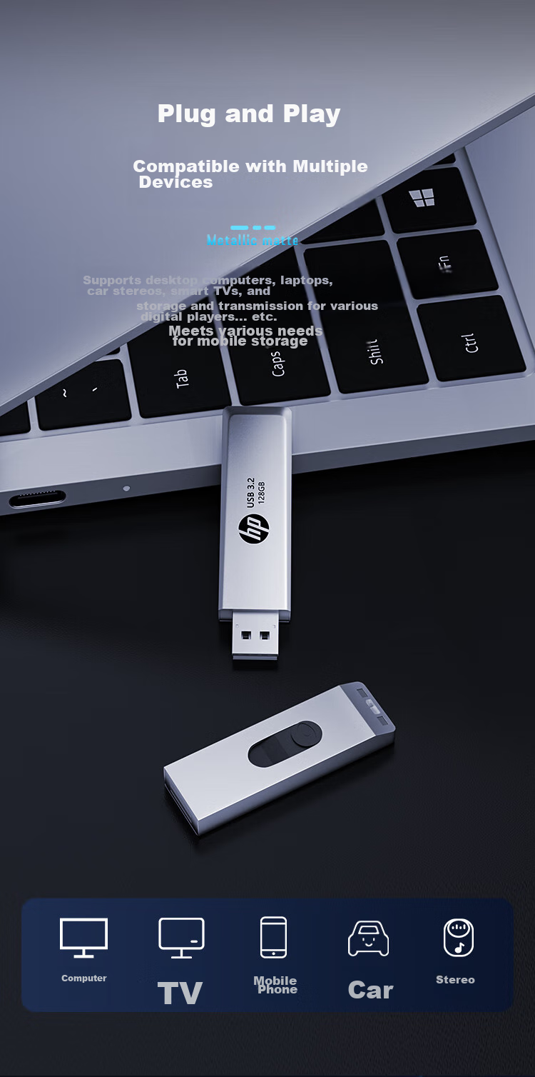 HP 32GB USB3.2 Gen1 Flash Drive, 819w Metal USB Stick, Extendable High-Speed Read/Write Large Capacity Flash Drive, Quality Stylish Portable Thumb Drive 9