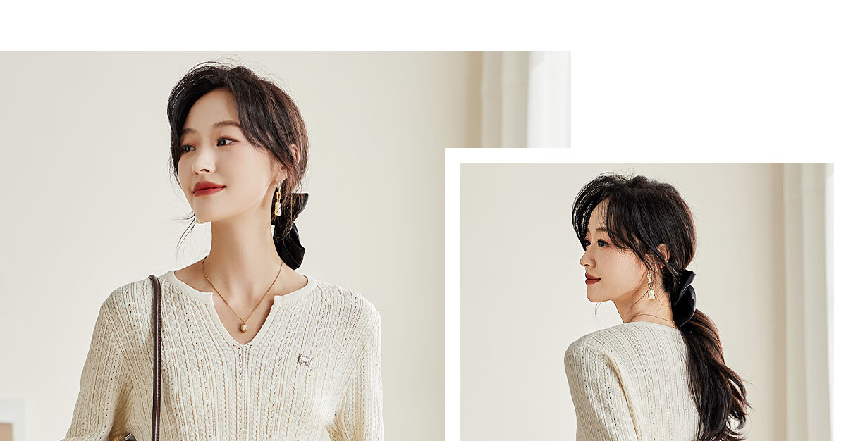 PinCai Women's Knit Sweater, Spring And Autumn Thin Style, Niche V-Neck Split Knit Top, Loose Inner Layer Base Shirt P143Z3008 41