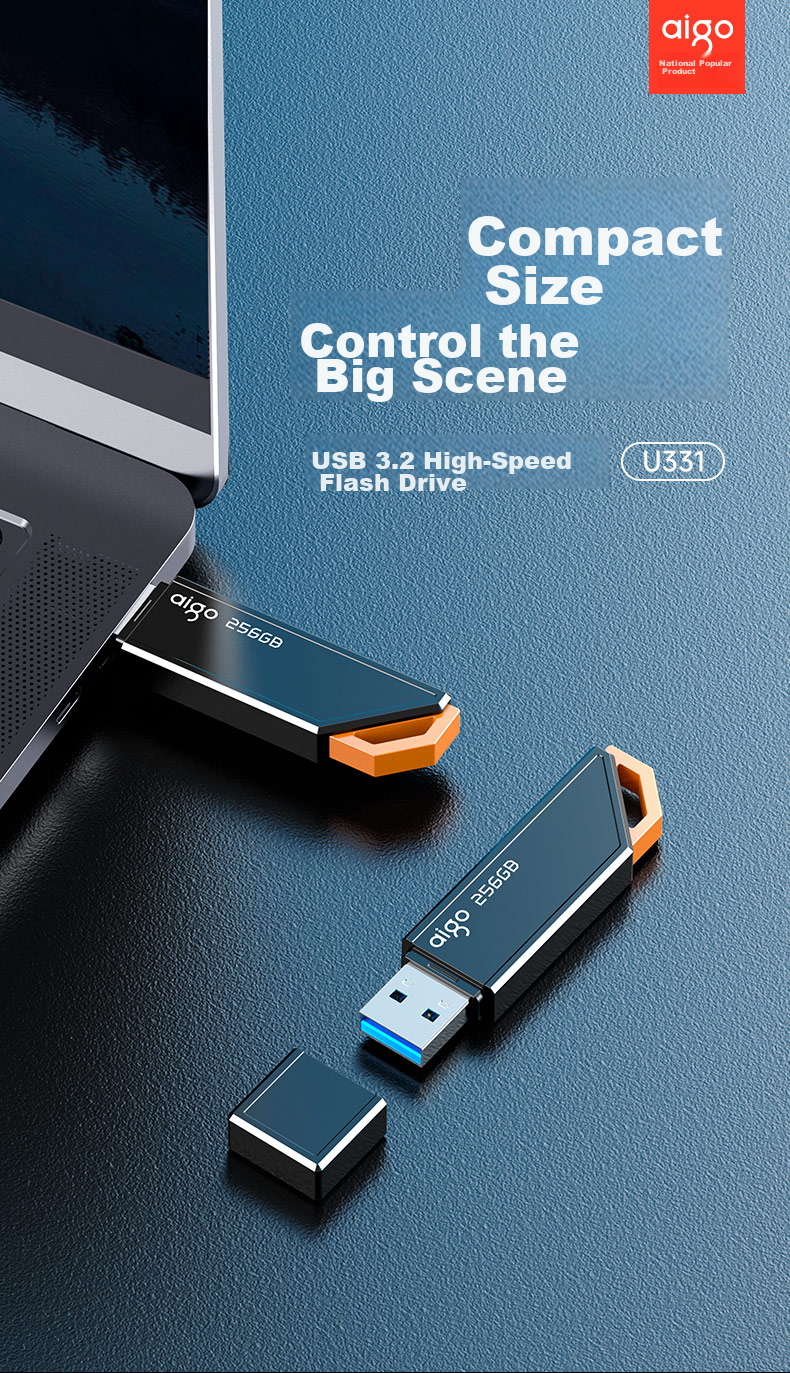 Aigo 64GB USB3.2 Gen 1 Flash Drive, High-Speed 150MB/s U331, for Business And Study, Computer Office Bidding, Car Use, Indicator Light, Large Capacity, Portable USB Drive 1