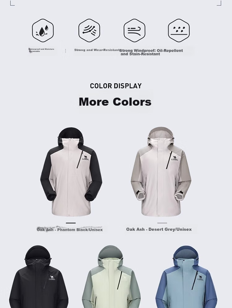 CAMEL [Wangzhe Kaijia] Outdoor Three-In Jacket for Men And Women, Windproof Coat, New Hiking Wear 14