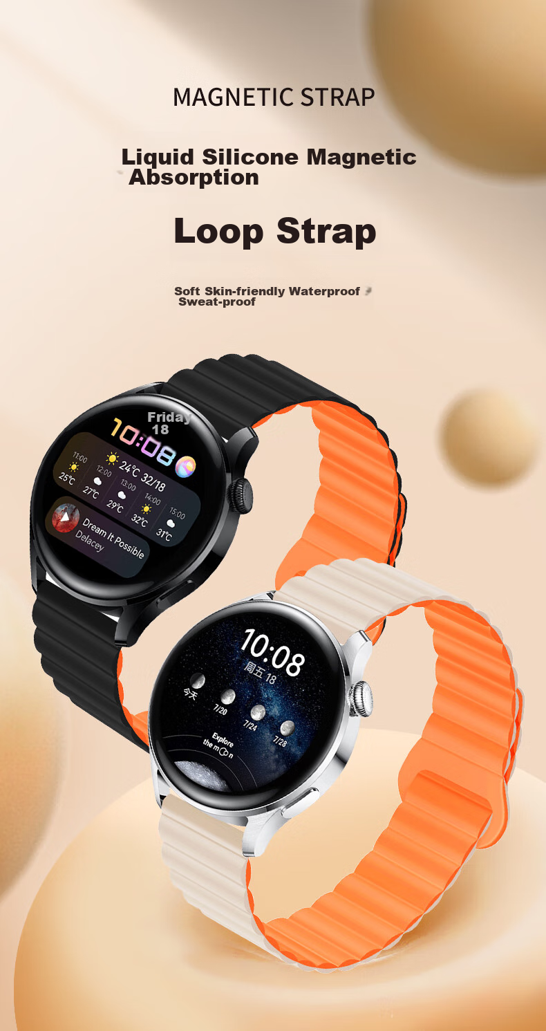 Mashi Compatible with Huawei Watch Bands for Watch5/4/3/GT7/6/5/gt4/3/2/Pro/Honor Magic2/OPPO Watch4Pro/X, Magnetic Silicone Strap for Autumn And Winter Wearing 1