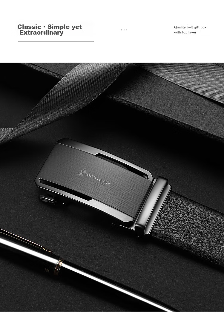 MEXICAN Men's Leather Belt with Automatic Buckle, Genuine Top-Grain Cowhide Business Waistband Casual Trouser Belt Birthday Gift for Men And Fathers 5