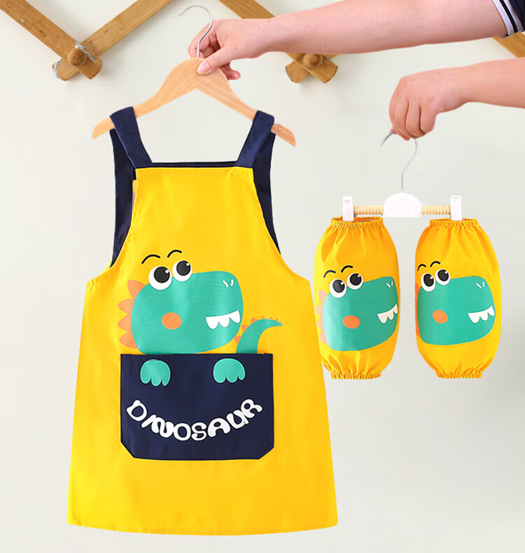 9I9 Children's Apron, Drawing Smock, Waterproof Baby Sleeve Covers, Kindergarten Eating Splash-Proof Clothing, Dinosaur A12 8