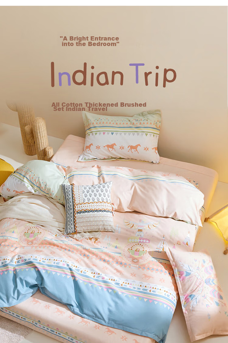 Luolaikids Four-Piece Set, Maternal And Infant Class A Pure Cotton Thickened Brushed Duvet Cover Bed Sheet Pillowcase Pure Cotton Quilt Cover, 220*250 1