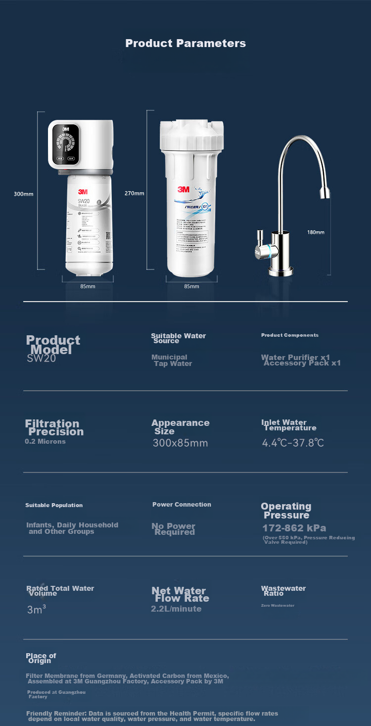 3M Water Purifier Xiaotianyuan Home Water Filtration System, Zero Wastewater, Mineral Direct Drinking, Smart 2.2L/min High Flow Rate 700G Filter SW20 11