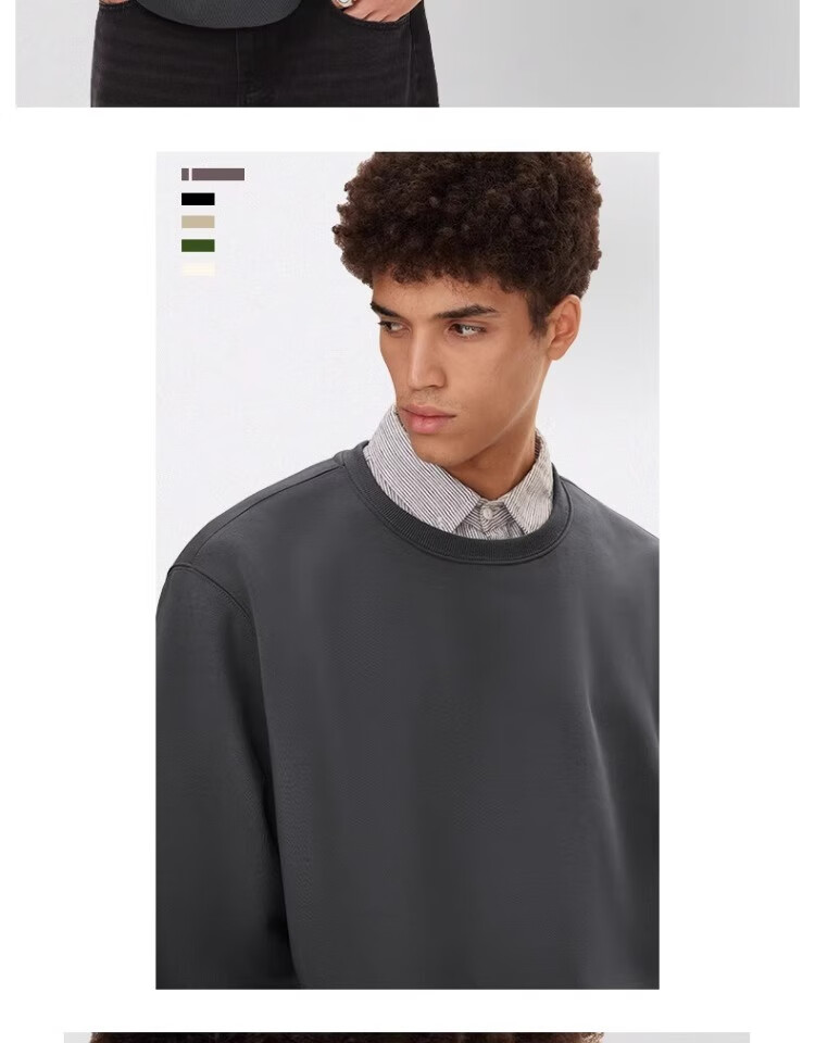 GENIOLAMODE Fleece-Lined Crew Neck Sweatshirt for Men, Autumn And Winter Heavyweight 420G Thick Long-Sleeve Top without Hood, Trendy Style, Dark Gray, 3XL 13