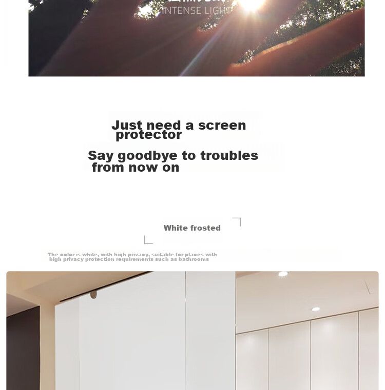 FOOJO Privacy Window Film, Frosted Glass Privacy Sticker, Office Large Glass Window Anti-Peeping Light-Blocking Window Decal 6